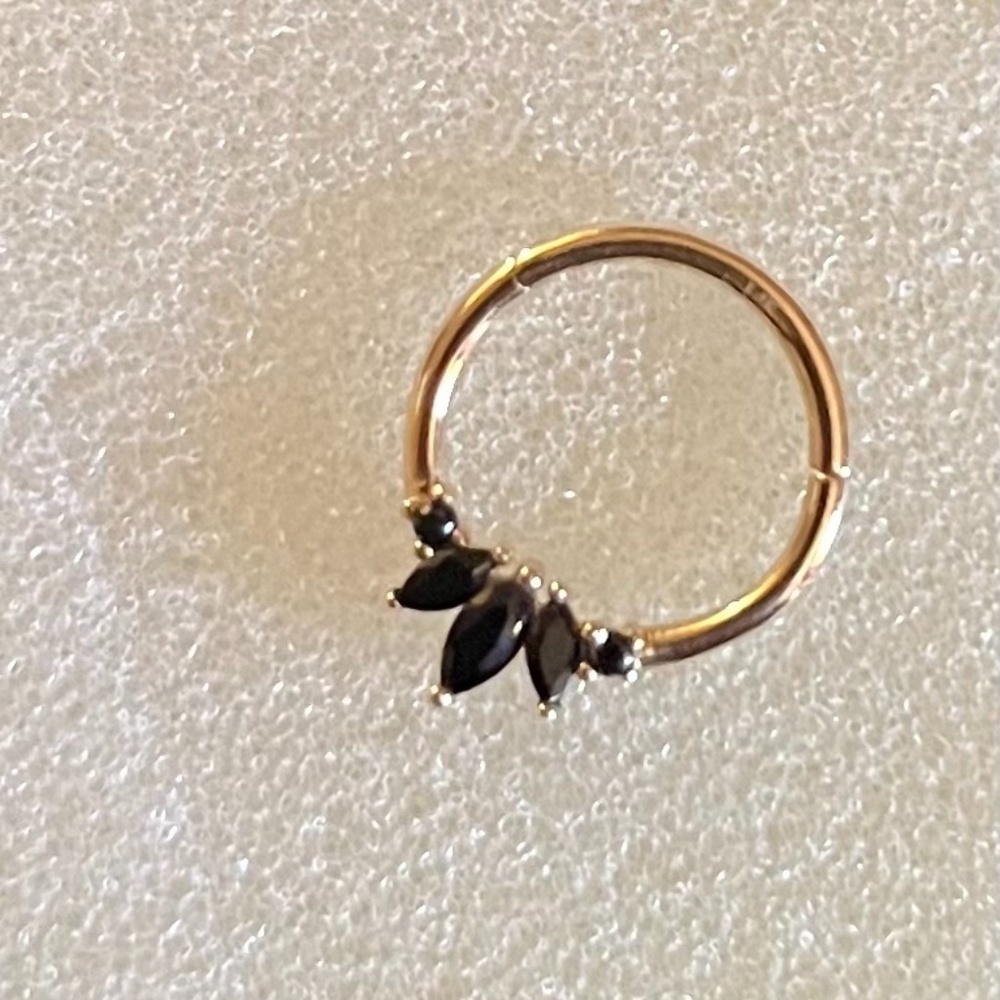 14k Yellow Gold Clicker Hoop, Black CZ, 10mm Never Worn